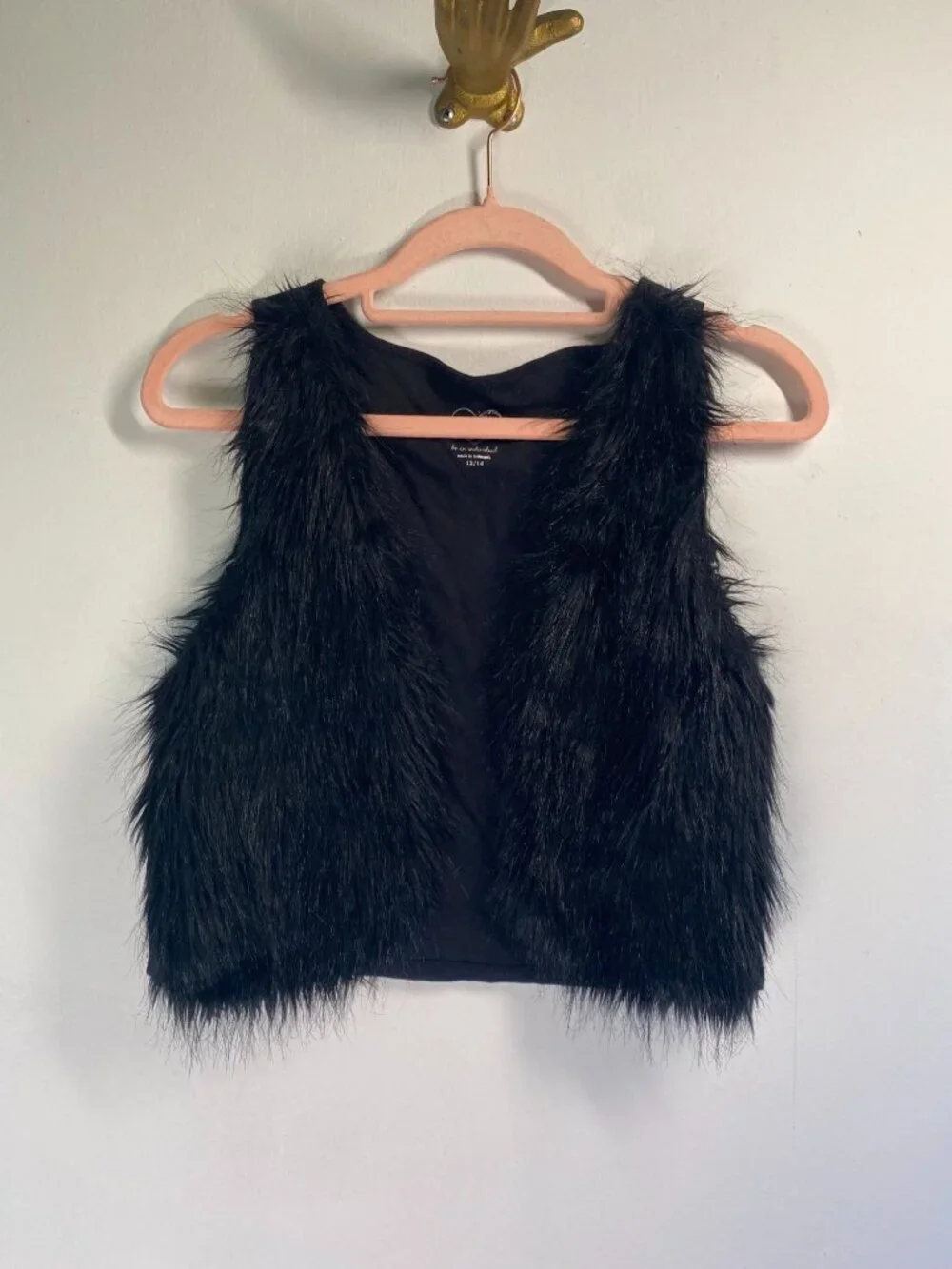 Justice Girls Black Faux Fur Vest Size 12/14 Modacrylic Polyester Blend